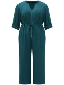 Notched Zipper Gathered Drawstring Jumpsuit -Bloomchic Shop 507929142 kg 3142f658 75de 432e a16d 2b893eb82d33