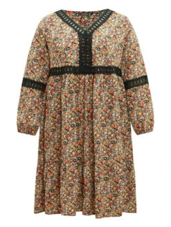 Ditsy Floral Lace Panel Lantern Sleeve Dress 15 Ditsy Floral Lace Panel Lantern Sleeve Dress -Bloomchic Shop 508192156 qt