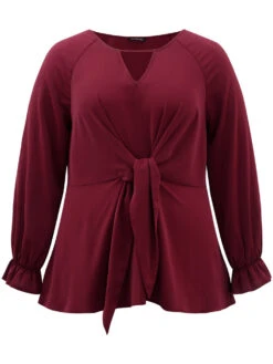 Anti-Wrinkle Twist Front Keyhole Ties Blouse -Bloomchic Shop 508250787 bc