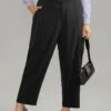 Plain Elastic Waist Pleated Button Detail Pants 1 Plain Elastic Waist Pleated Button Detail Pants -Bloomchic Shop 50944317 aq