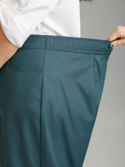 Elastic Waist Solid Pocket Straight Leg Pants -Bloomchic Shop 509854061 yl