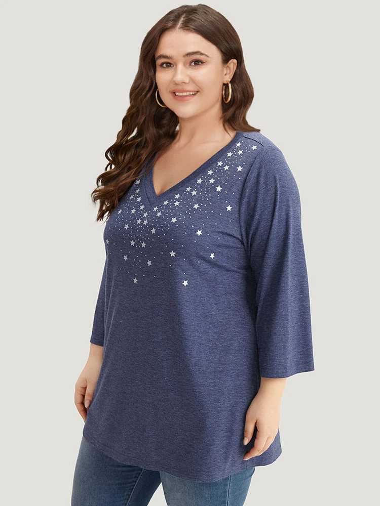 Star Print V Neck T-shirt 5 Star Print V Neck T-shirt - Image 3