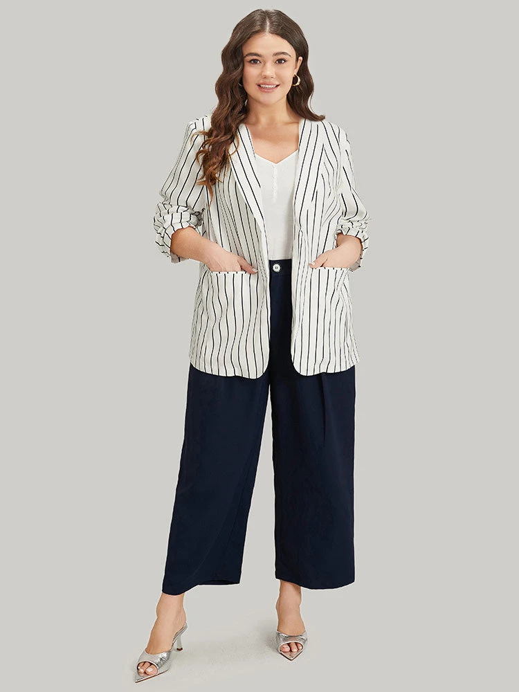 Striped Pocket Gathered Lapel Collar Blazer 5 Striped Pocket Gathered Lapel Collar Blazer - Image 3