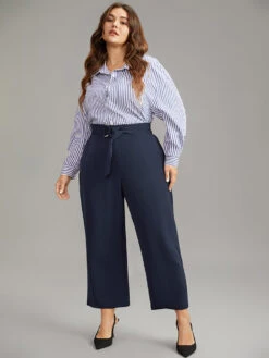 Plain Buckle Detail Bowknot Pocket Pants -Bloomchic Shop 510799625 zj