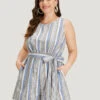 Striped Pocket Cut Out Knot Sleeveless Jumpsuit -Bloomchic Shop 510821711 mu