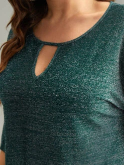 Glitter Keyhole Batwing Sleeve Blouse -Bloomchic Shop 510866125 en