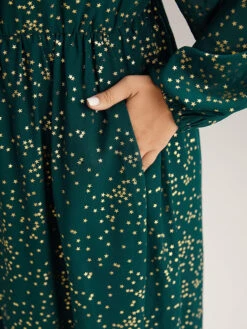 Glitter Star Notched Pleated Lantern Sleeve Dress -Bloomchic Shop 512630275 vw 2aba7323 5fa1 459b a633 8f087cf322f6