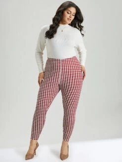 Christmas Houndstooth Elastic Waist High Rise Leggings -Bloomchic Shop 513725867 rz