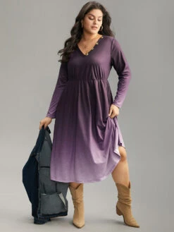 Tie Dye Button Detail Pocket Elastic Waist Dress