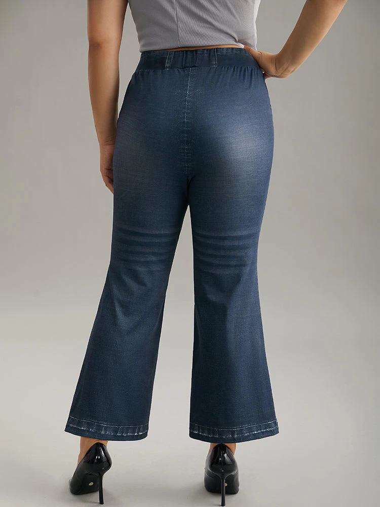 Denim Effect Prin Elastic Waist Flare Leg Leggings 4 Denim Effect Prin Elastic Waist Flare Leg Leggings - Image 2