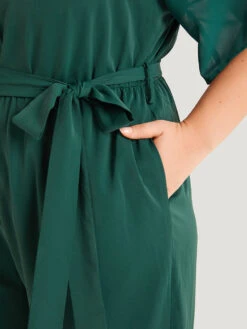 Solid Belted Pocket Cut Out Zipper Jumpsuit -Bloomchic Shop 515581461 pr