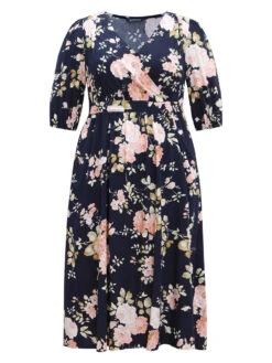 Floral Print Pleated Ties Wrap Lantern Sleeve Dress -Bloomchic Shop 515725270 wa