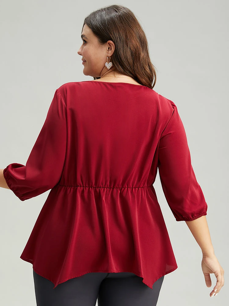 Plain Pearl Beaded Gathered Hanky Hem Blouse 8 Plain Pearl Beaded Gathered Hanky Hem Blouse - Image 6