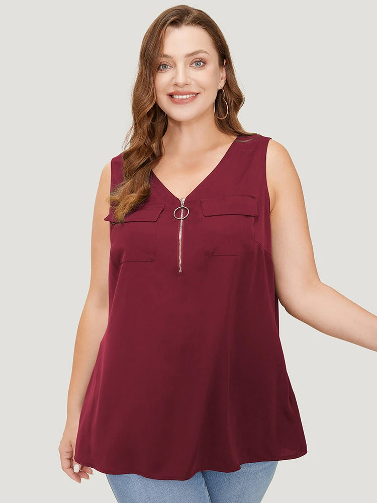 Solid Half Zipper Flap Detail Tank Top 20 Solid Half Zipper Flap Detail Tank Top - Image 18