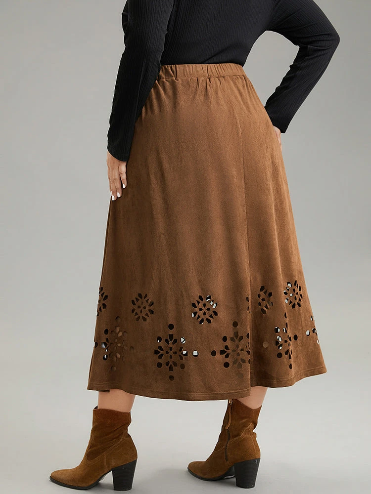 Plain Elastic Waist Pocket Laser Cut Skirt 4 Plain Elastic Waist Pocket Laser Cut Skirt - Image 2