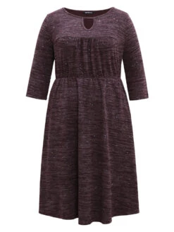 Glitter Keyhole Gathered Elastic Waist Dress -Bloomchic Shop 517830852 jr