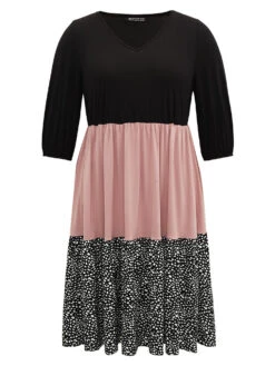 Leopard Colorblock Patchwork Elastic Waist Dress -Bloomchic Shop 518382393 yw