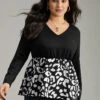 Leopard Print Patchwork Gathered T-shirt -Bloomchic Shop 518714054 ls