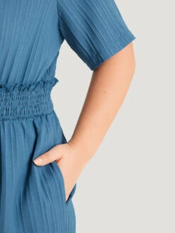 Textured Bowknot V Neck Shirred Pocket Jumpsuit -Bloomchic Shop 519142330 zv