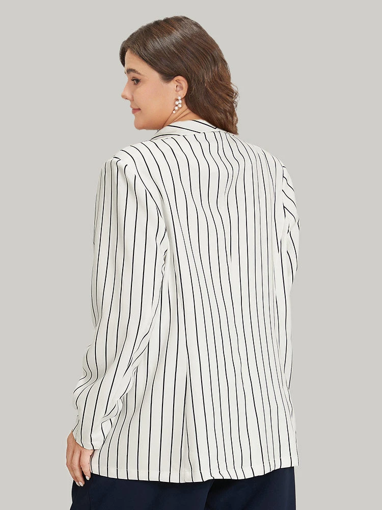 Striped Pocket Gathered Lapel Collar Blazer 4 Striped Pocket Gathered Lapel Collar Blazer - Image 2