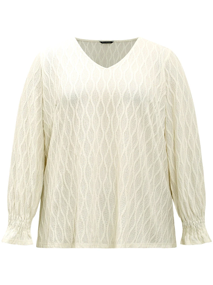 V Neck Solid Textured Shirred Blouse 11 V Neck Solid Textured Shirred Blouse - Image 9