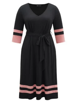 Colorblock Contrast Elastic Waist Pocket Belted Dress 13 Colorblock Contrast Elastic Waist Pocket Belted Dress -Bloomchic Shop 519515229 mk