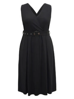 Plain Buckle Detail Surplice Neck Tank Dress -Bloomchic Shop 520245854 nw