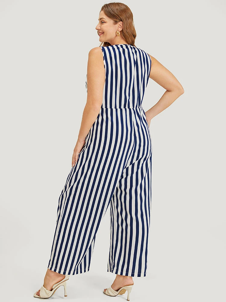 Striped Print Contrast Lace Pocket Knot Tassels Tank Jumpsuit 5 Striped Print Contrast Lace Pocket Knot Tassels Tank Jumpsuit - Image 3