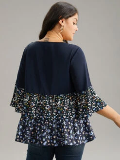 Ditsy Floral Patchwork Tiered Flutter Sleeve Blouse -Bloomchic Shop 524255183 qe b84eb276 c975 406c b5e3 e08013821f66