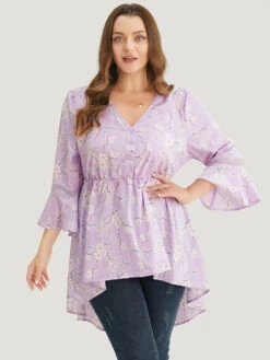 Floral Bell Sleeve Button Through High Low Hem Blouse -Bloomchic Shop 52533507 jl 2e03a70f 736a 41d3 9e1b 9c22f9cc8279