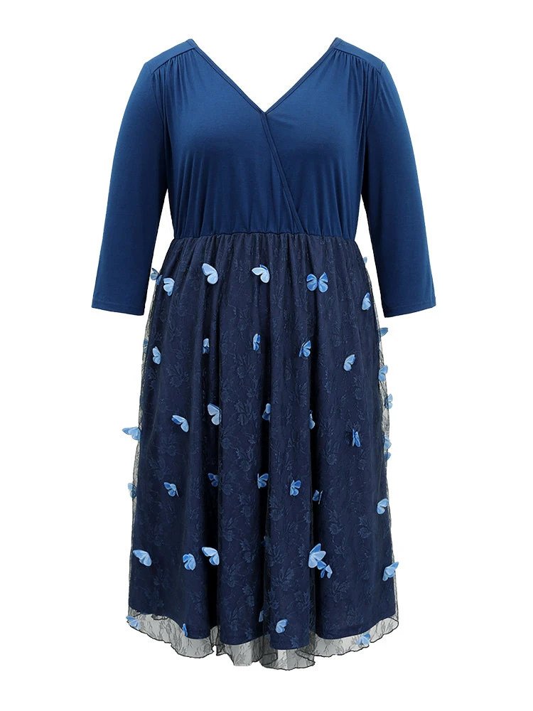 Butterfly Patchwork Overlap Collar Mesh Dress 9 Butterfly Patchwork Overlap Collar Mesh Dress - Image 7