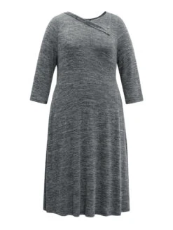 Solid Heather Button Detail Pocket Gathered Dress -Bloomchic Shop 52571068 ix