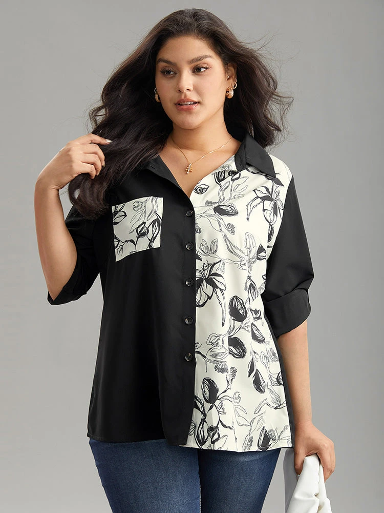 Silhouette Floral Print Twill Shirt Collar Contrast Blouse 8 Silhouette Floral Print Twill Shirt Collar Contrast Blouse - Image 6