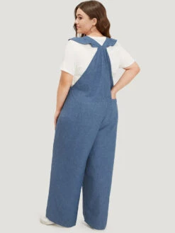 Plain Pocket Button Through Ruffle Trim Overall Jumpsuit -Bloomchic Shop 526276673 nc