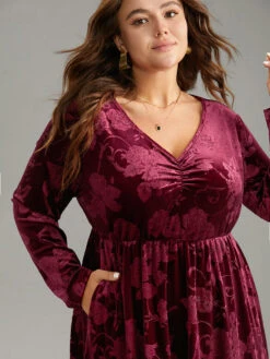 Velvet Jacquard Elastic Waist Ruched Dress -Bloomchic Shop 526295114 xe