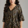Leopard Glitter Wrap V Neck Blouse 2 Leopard Glitter Wrap V Neck Blouse -Bloomchic Shop 526363744 qw