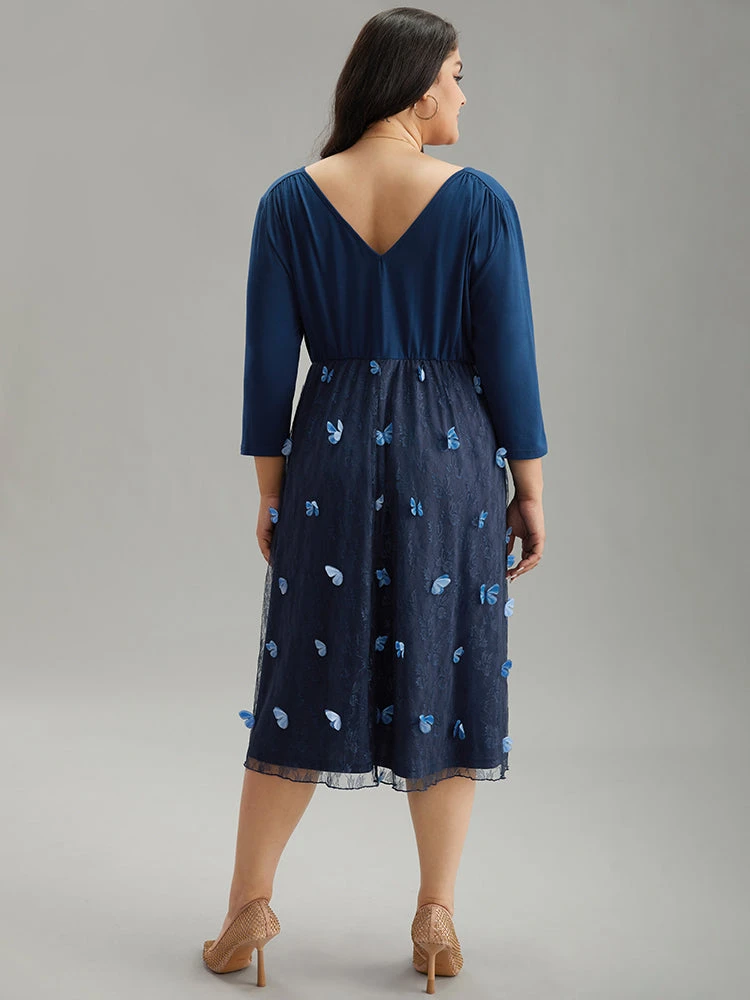 Butterfly Patchwork Overlap Collar Mesh Dress 4 Butterfly Patchwork Overlap Collar Mesh Dress - Image 2