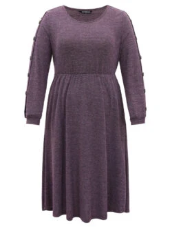 Plisse Solid Side Button Detail Dress -Bloomchic Shop 528869861 id