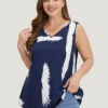 Brush Print V Neck Tank Top