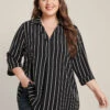 Striped Contrast V Neck Asymmetrical Hem Blouse -Bloomchic Shop 530794617 iu
