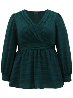 Plaid Wrap Ruched Lantern Sleeve Blouse -Bloomchic Shop 531504503 bv 85103fd7 8cb9 4c2f b018 393078a6a02f