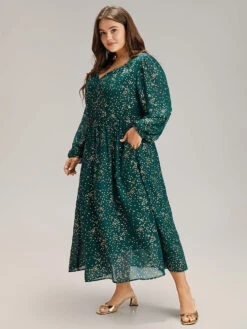 Glitter Star Notched Pleated Lantern Sleeve Dress -Bloomchic Shop 532393339 sy e6083631 bb9d 48b3 9709 2555c0527d2b