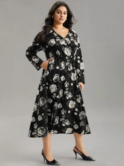 Floral Print Pocket Elastic Waist Wrap Dress -Bloomchic Shop 533864395 cl 876bdebc dc82 46ba b275 2d033269985d