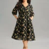 Floral Overlap Collar Pocket Elastic Waist Dress -Bloomchic Shop 533891639 mx