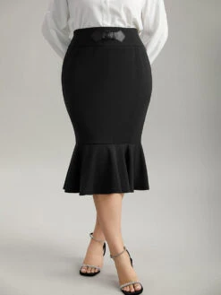 Plain Ruffles Buckle Detail Mermaid Hem Skirt -Bloomchic Shop 533915132 il