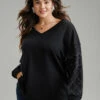 Rhinestone Plain Drop Shoulder Sweatshirt -Bloomchic Shop 534191819 cm