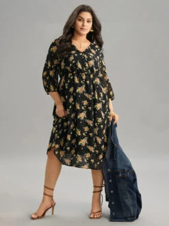 Floral Overlap Collar Pocket Elastic Waist Dress 8 Floral Overlap Collar Pocket Elastic Waist Dress -Bloomchic Shop 534580733 qw