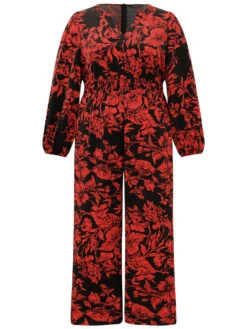 Silhouette Floral Print Notched Shirred Jumpsuit -Bloomchic Shop 534715670 rl
