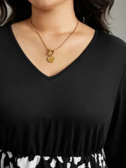 Leopard Print Patchwork Gathered T-shirt -Bloomchic Shop 534896942 cq