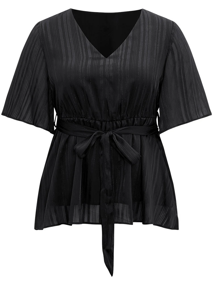 Solid Chiffon Belted High Low Hem Blouse 9 Solid Chiffon Belted High Low Hem Blouse - Image 7